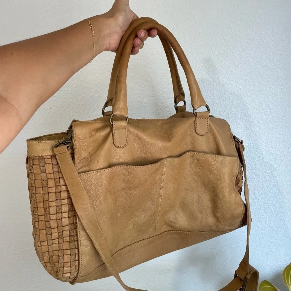 Freya Crossbody Bag Tan Woven Large Top Handle